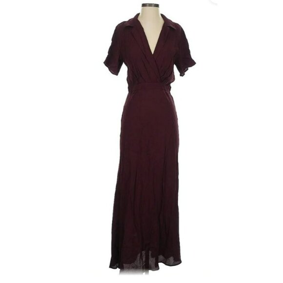 Reformation Dresses & Skirts - Reformation Burgundy V-Neck Short Sleeve Midi Dress with Collar Size M